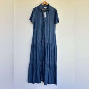 Chicos Tencel Tier Shirtdress Blue Denim Button Front Women's Size 1.5 Medium 10
